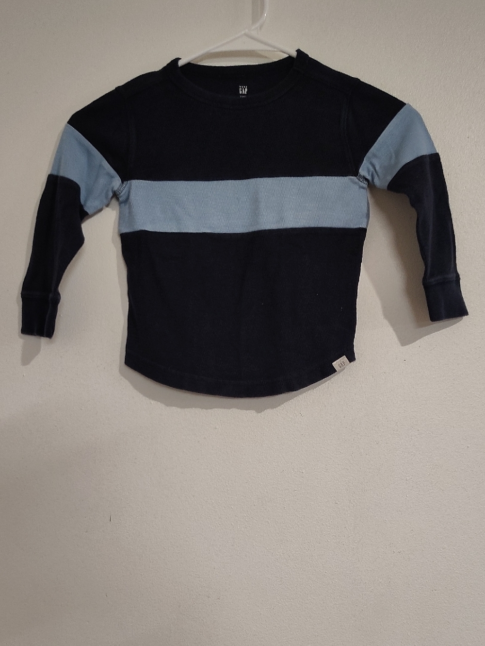 Gap Kids Navy and Light Blue Long Sleeve Crew Neck Top